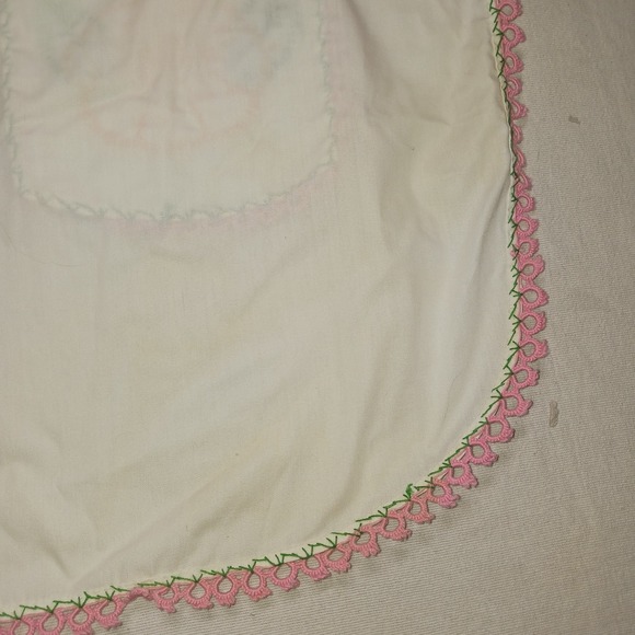 VTG Apron Floral Handmade Embroidered Pockets Bib Smock Pink Cottage farmcore - Picture 10 of 13